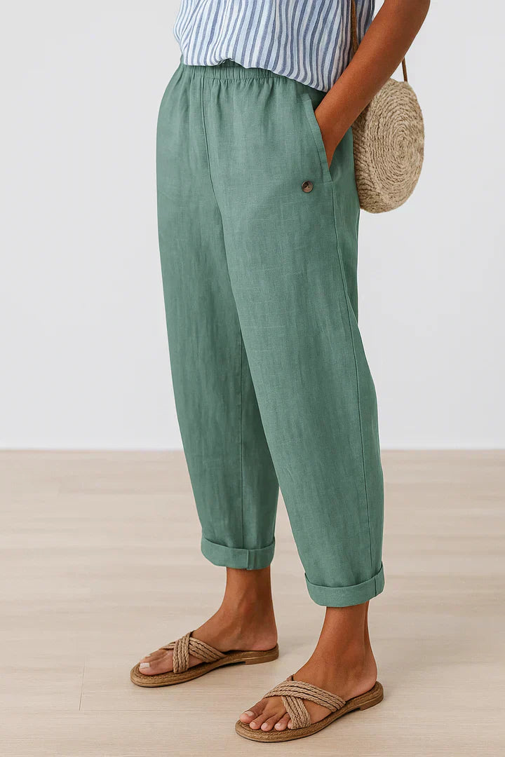 Pantalón Ancho de Lino Algodón para Mujer
