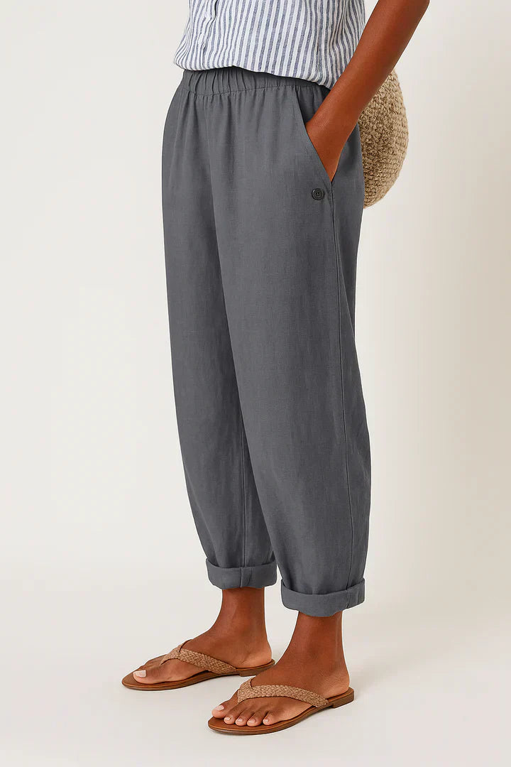 Pantalón Ancho de Lino Algodón para Mujer