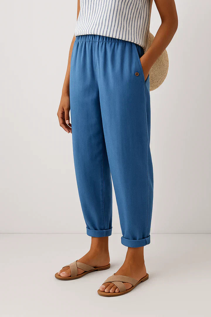 Pantalón Ancho de Lino Algodón para Mujer