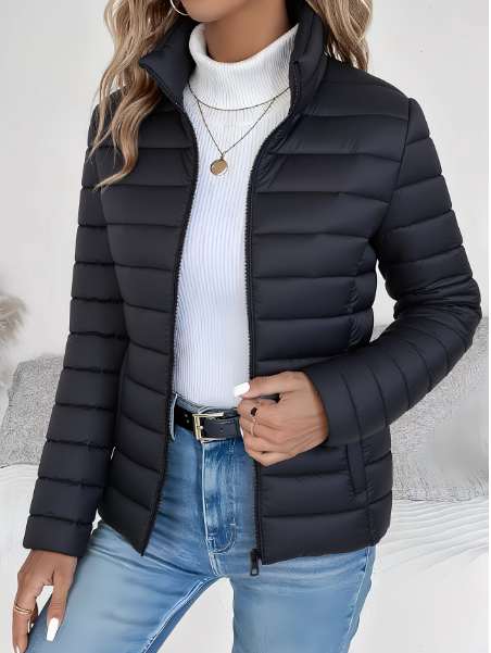 Chaqueta Puffer Acolchada de Largo Cadera con Cuello Alto para Mujer