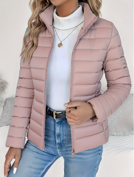 Chaqueta Puffer Acolchada de Largo Cadera con Cuello Alto para Mujer