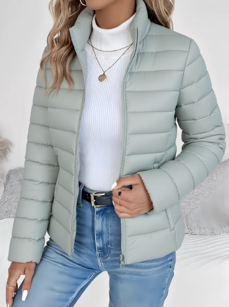 Chaqueta Puffer Acolchada de Largo Cadera con Cuello Alto para Mujer
