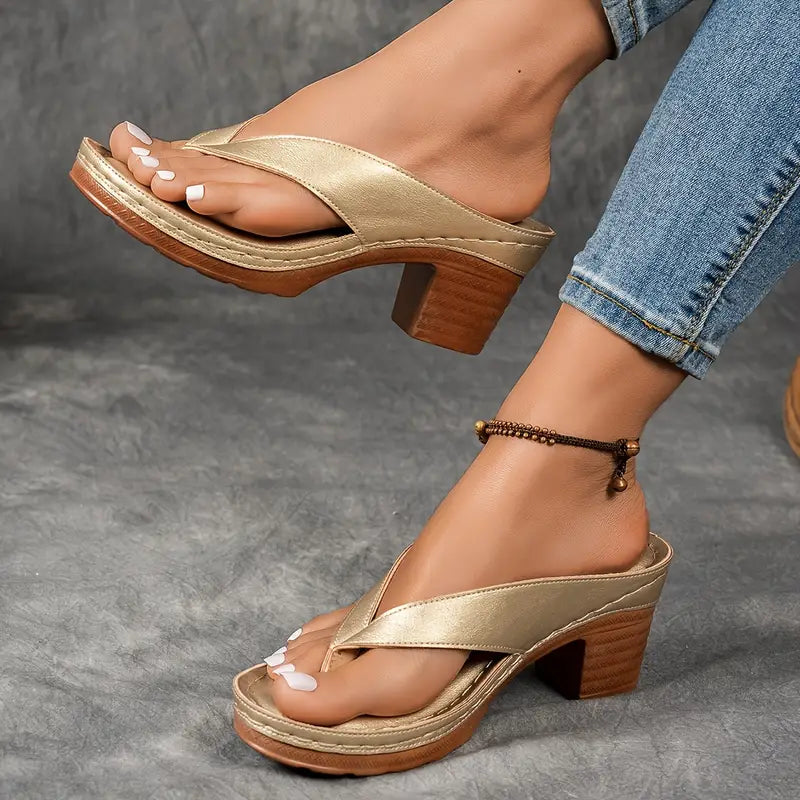 Sandalias con Tacón Grueso y Diseño Herringbone para Mujer