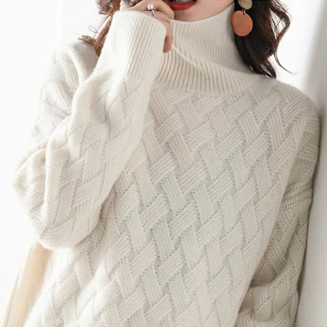 Oversized Cable Knit Turtleneck Sweater with Chunky Knit