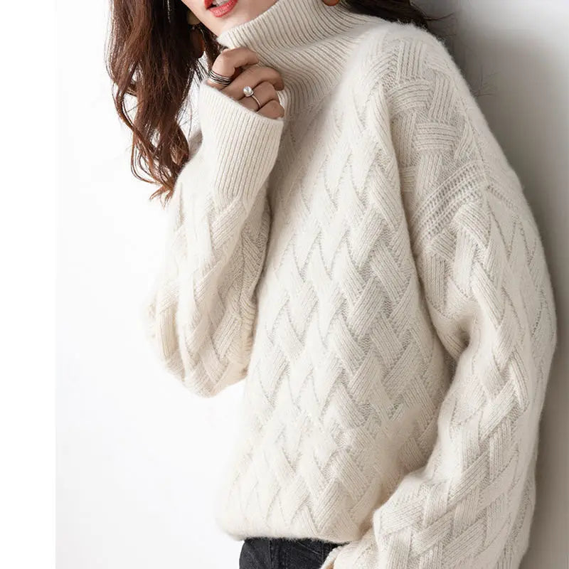 Oversized Cable Knit Turtleneck Sweater with Chunky Knit