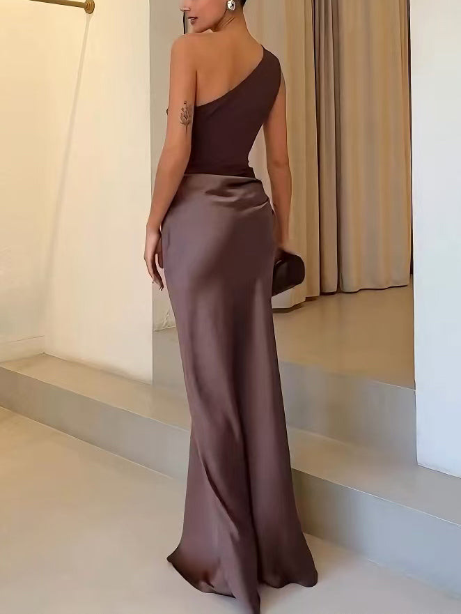 Vestido Maxi de Fiesta con Escote Asimétrico para Mujer