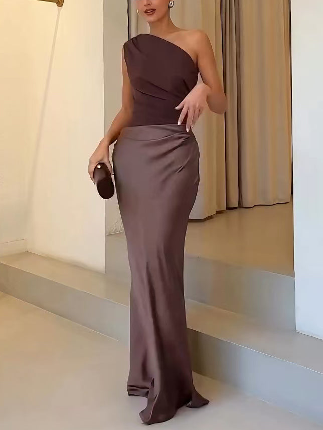 Vestido Maxi de Fiesta con Escote Asimétrico para Mujer