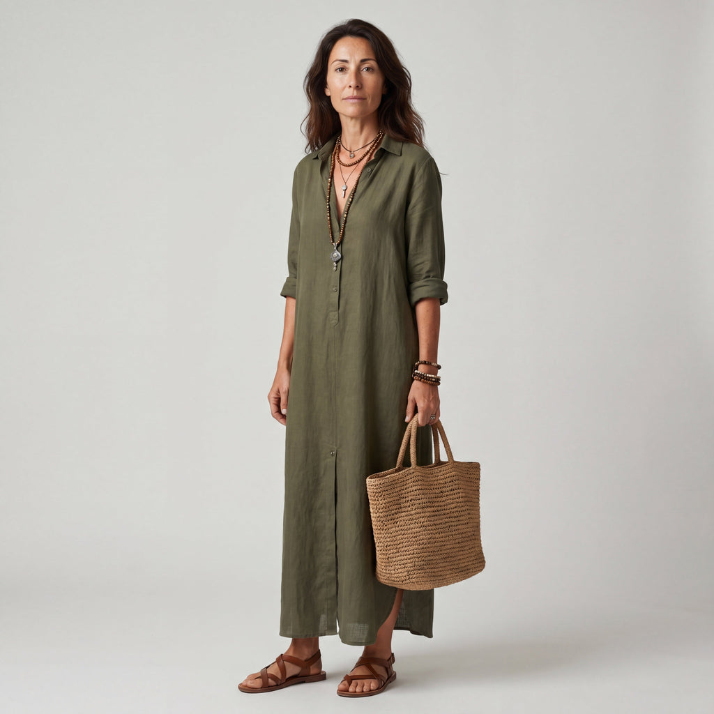 Vestido Largo Holgado con Botones para Mujer | Ideal para el Día a Día