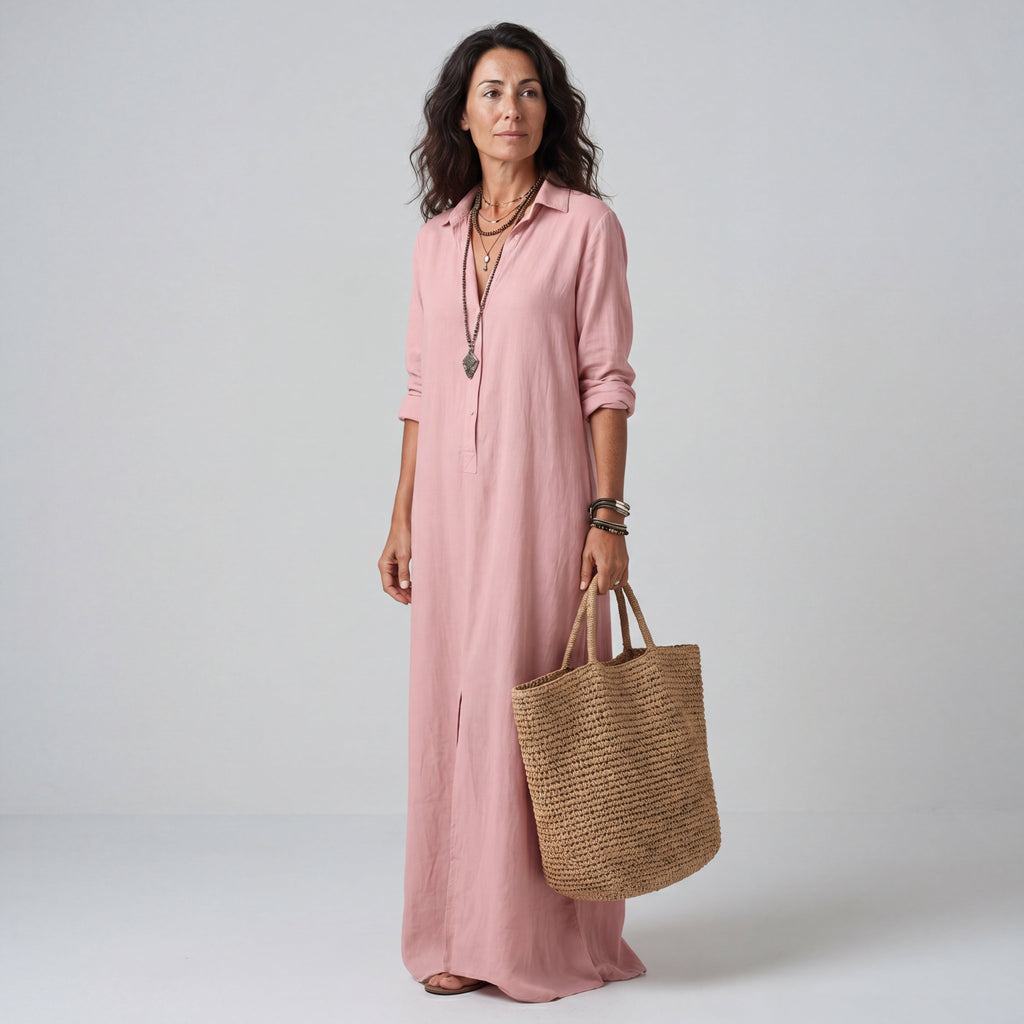 Vestido Largo Holgado con Botones para Mujer | Ideal para el Día a Día