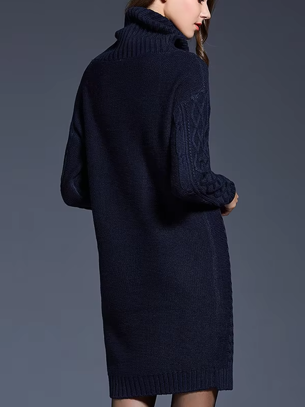Vestido Suéter de Cuello Alto en Punto Trenzado Grueso para Mujer