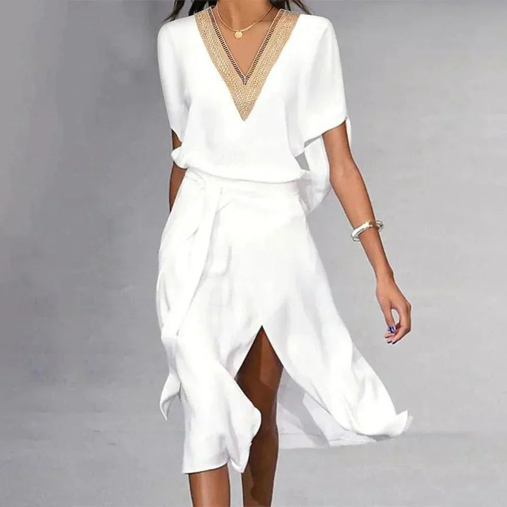 Vestido con Escote en V y Detalle de Encaje para Mujer