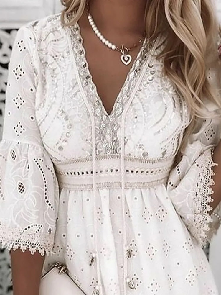 Vestido Mini Boho con Bordado para Mujeres