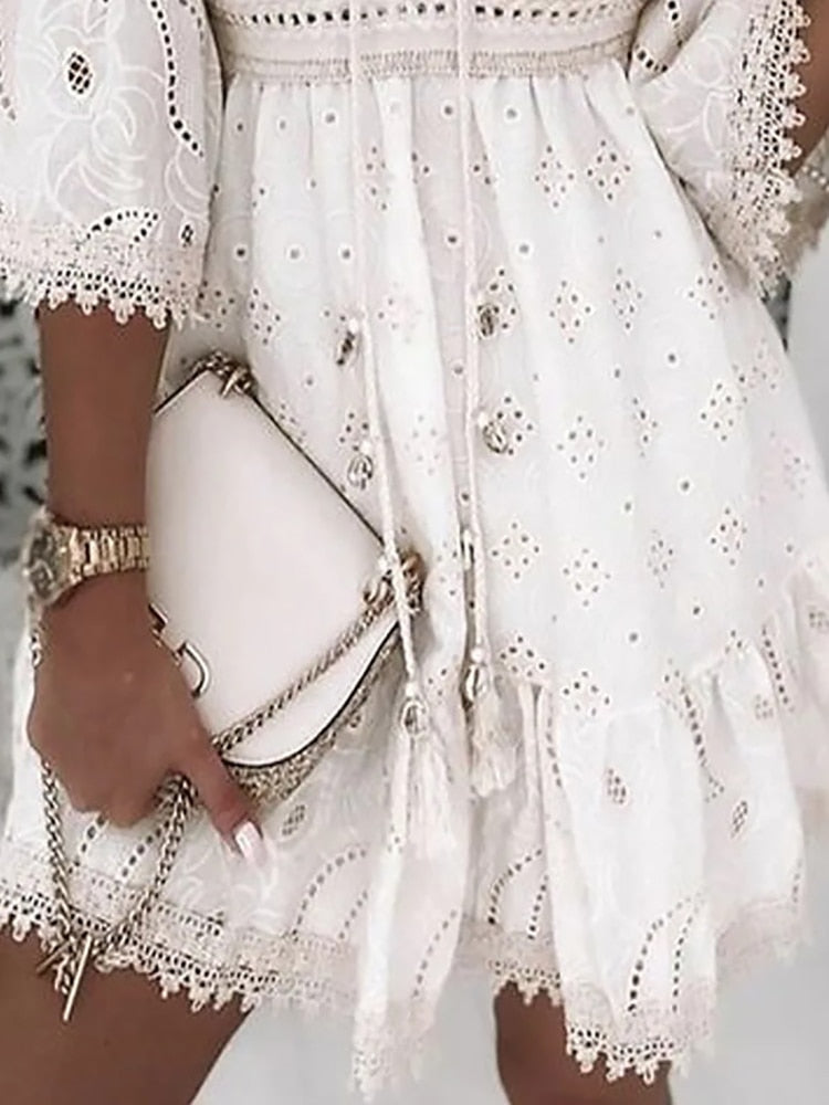 Vestido Mini Boho con Bordado para Mujeres