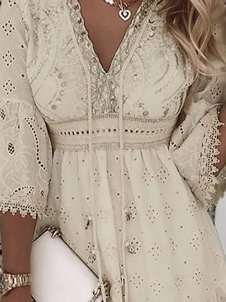Vestido Mini Boho con Bordado para Mujeres
