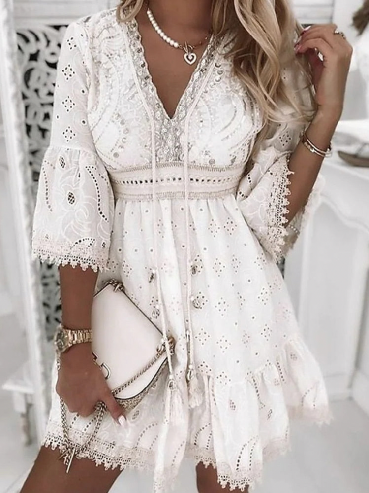 Vestido Mini Boho con Bordado para Mujeres