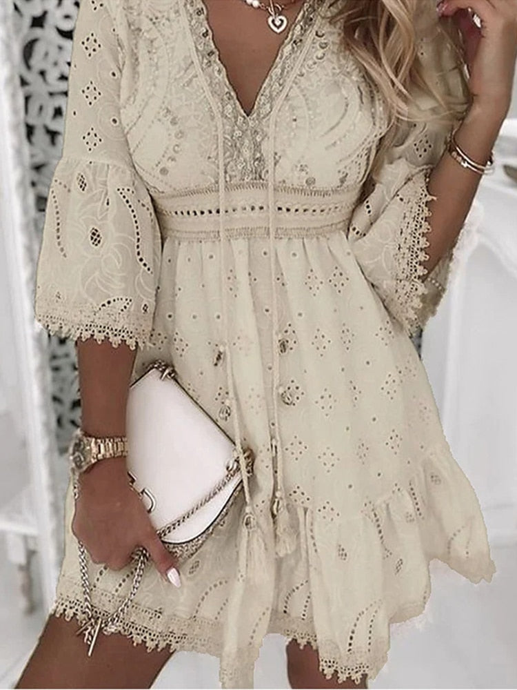 Vestido Mini Boho con Bordado para Mujeres