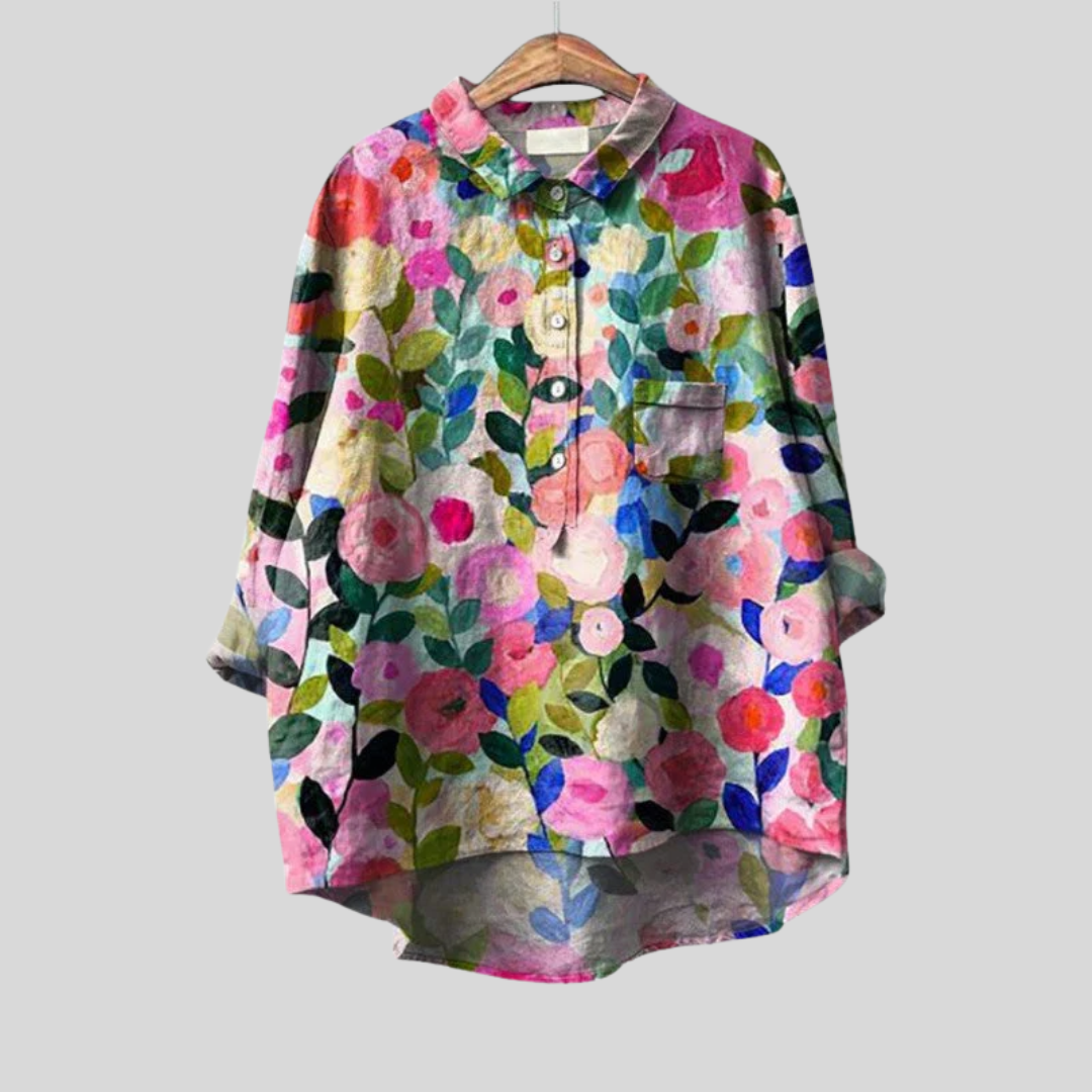 Retro Style Floral Print Blouse for Women