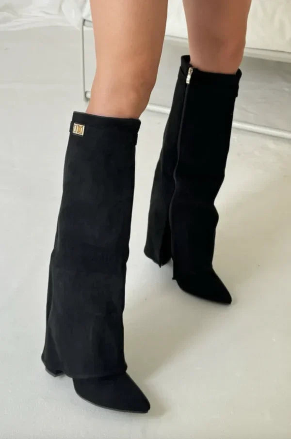 Knee High Boots in Faux Suede with a Pointed Toe for Women