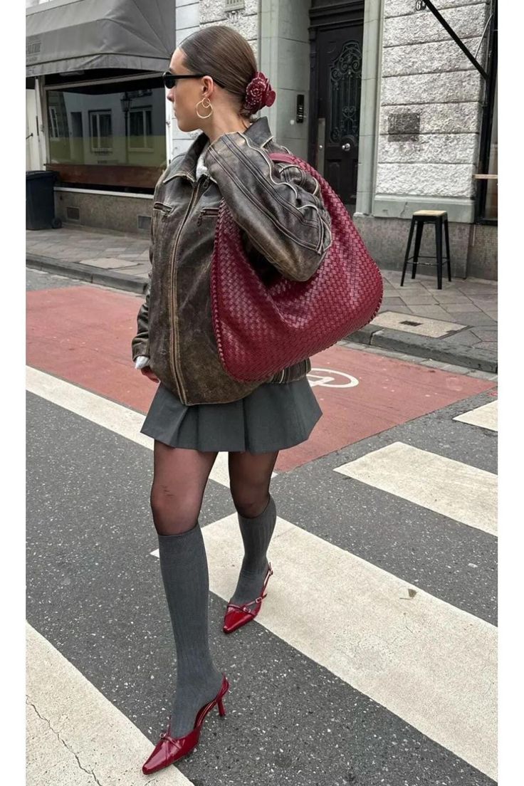 Bolso Medio con Apariencia Tejida para Mujer