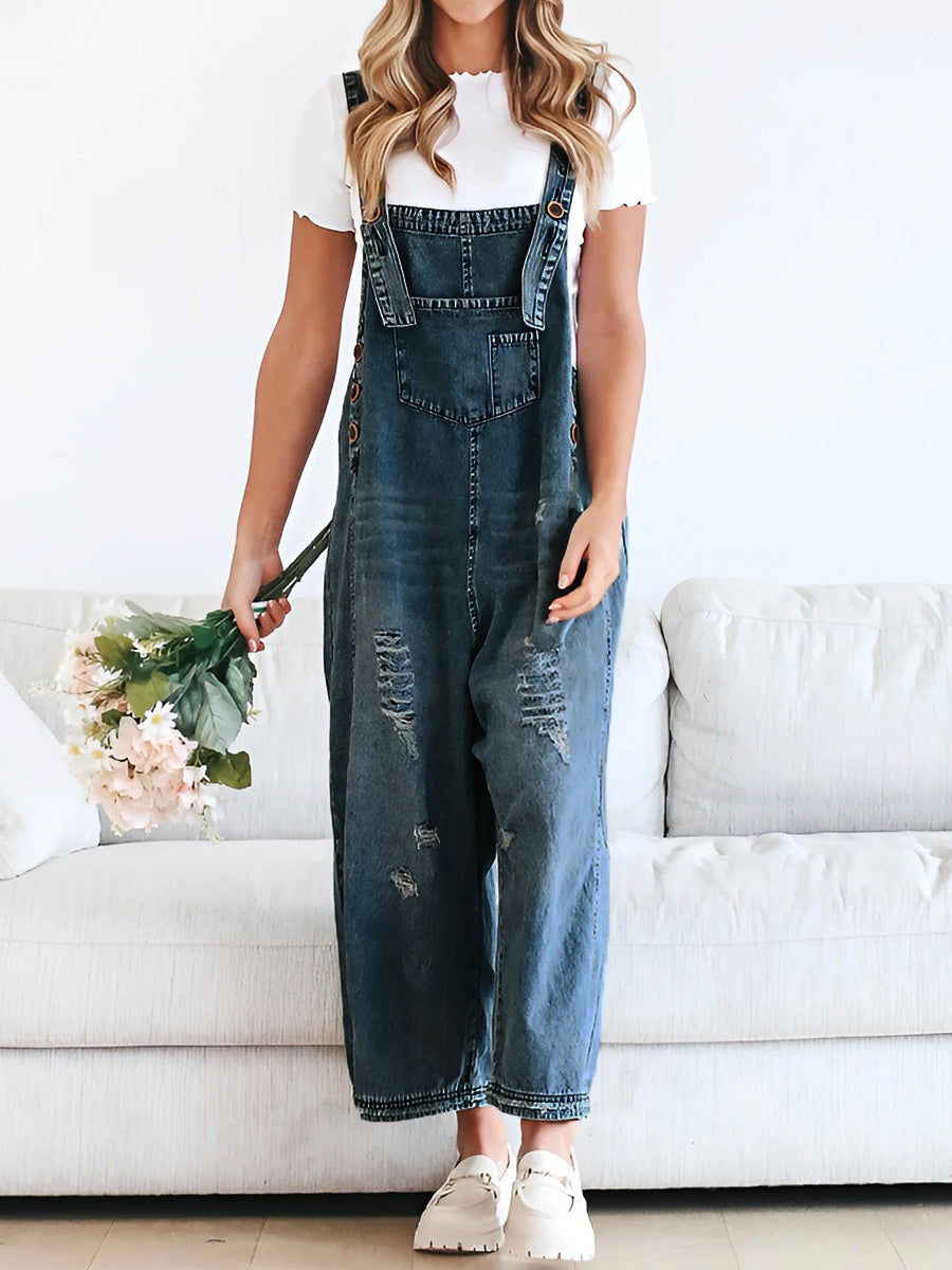 Vintage Wide Leg Denim Overalls for Women