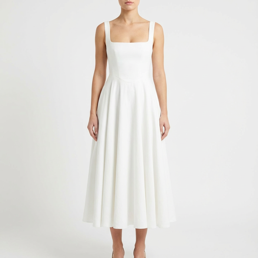 Vestido Midi de Tirante con Corte A para Mujer