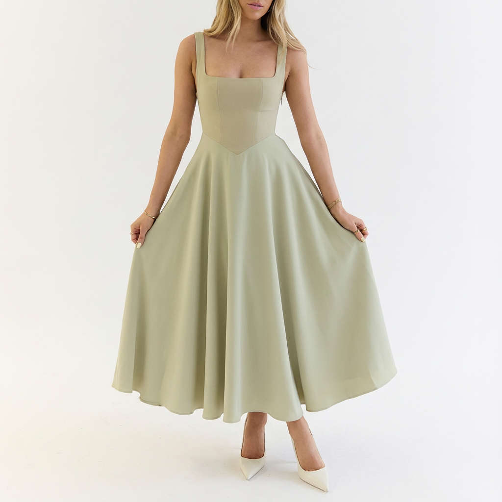Vestido Midi de Tirante con Corte A para Mujer