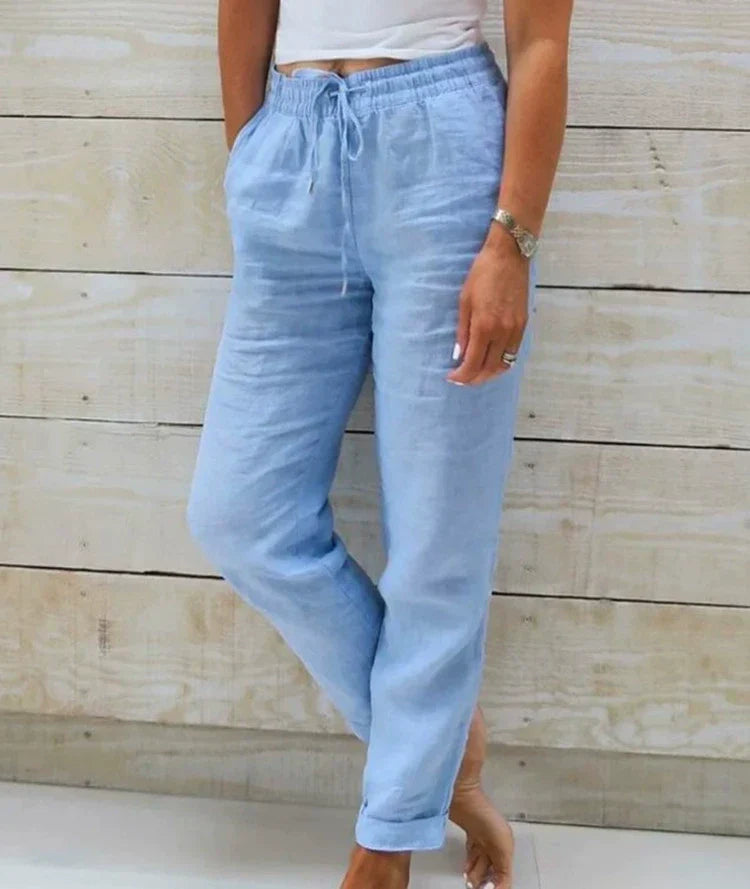 Pantalón Ancho de Lino para Mujer con Cintura Elástica