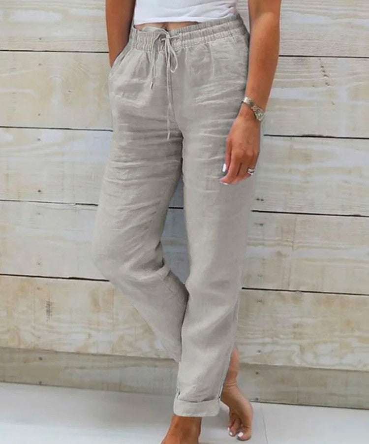 Pantalón Ancho de Lino para Mujer con Cintura Elástica