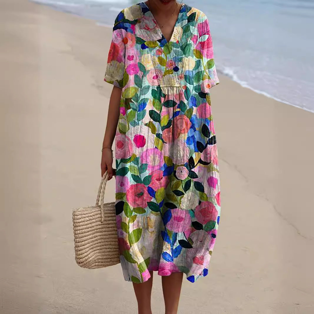 Vestido Largo Estampado de Algodón de Bambú para Mujer