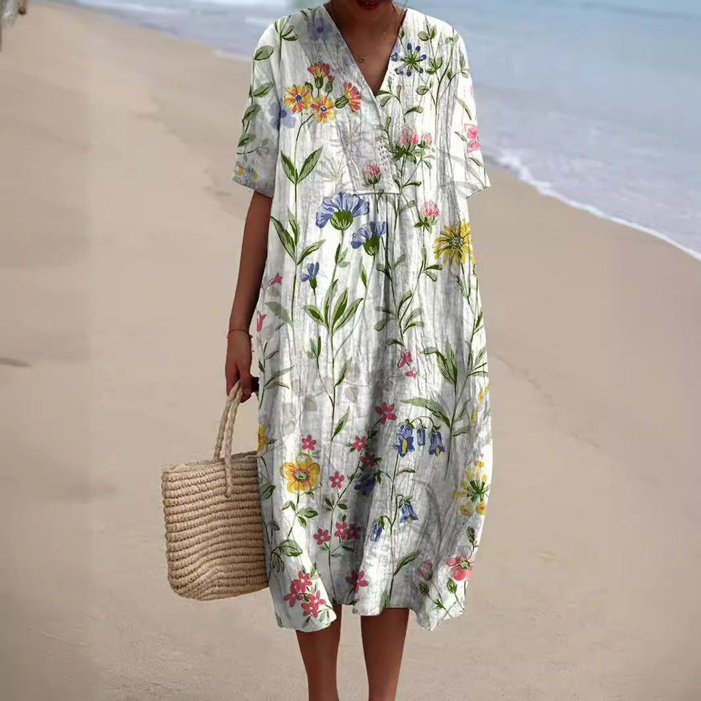 Vestido Largo Estampado de Algodón de Bambú para Mujer