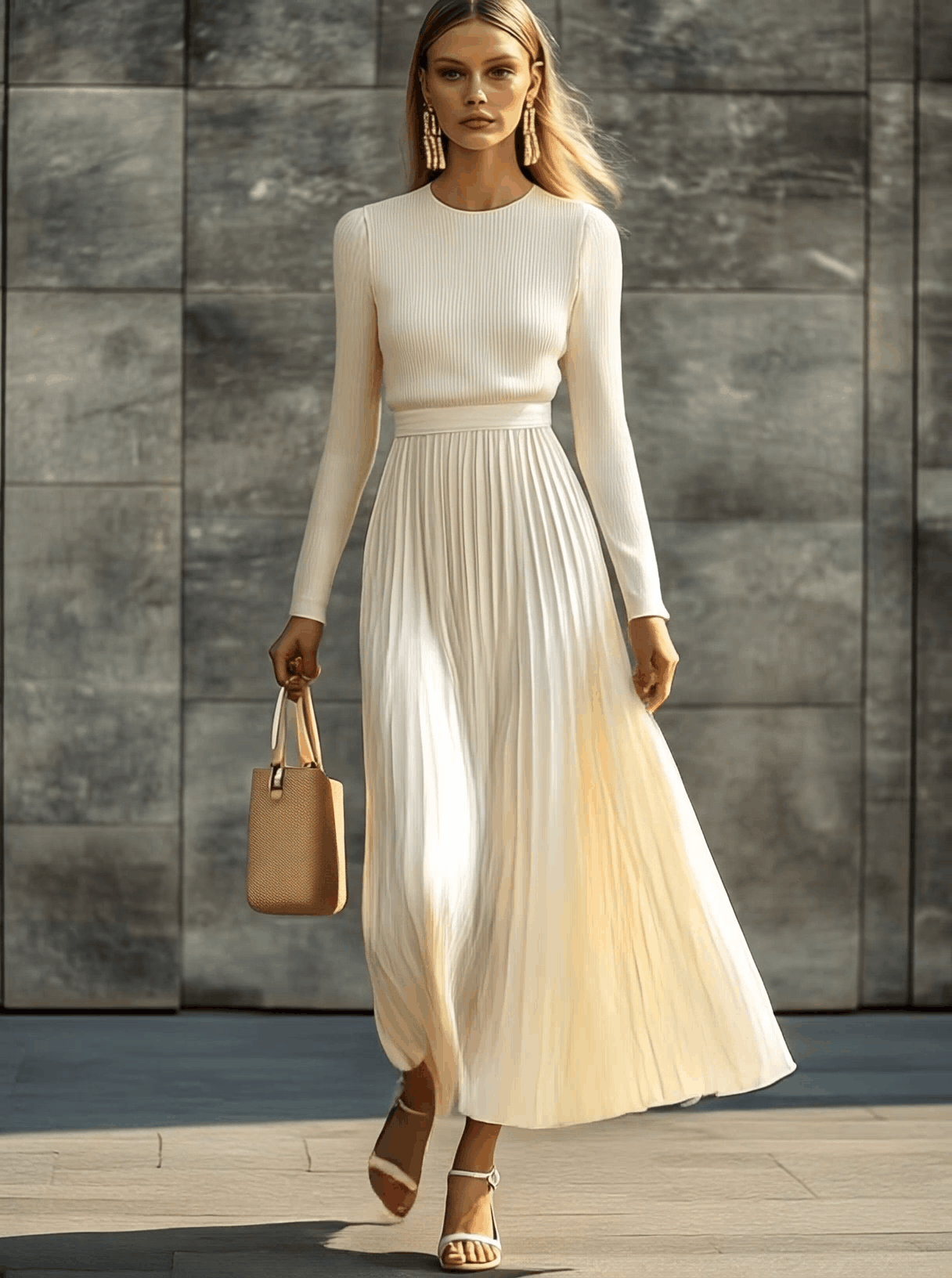 Vestido Maxi con Diseño Plisado para Mujer