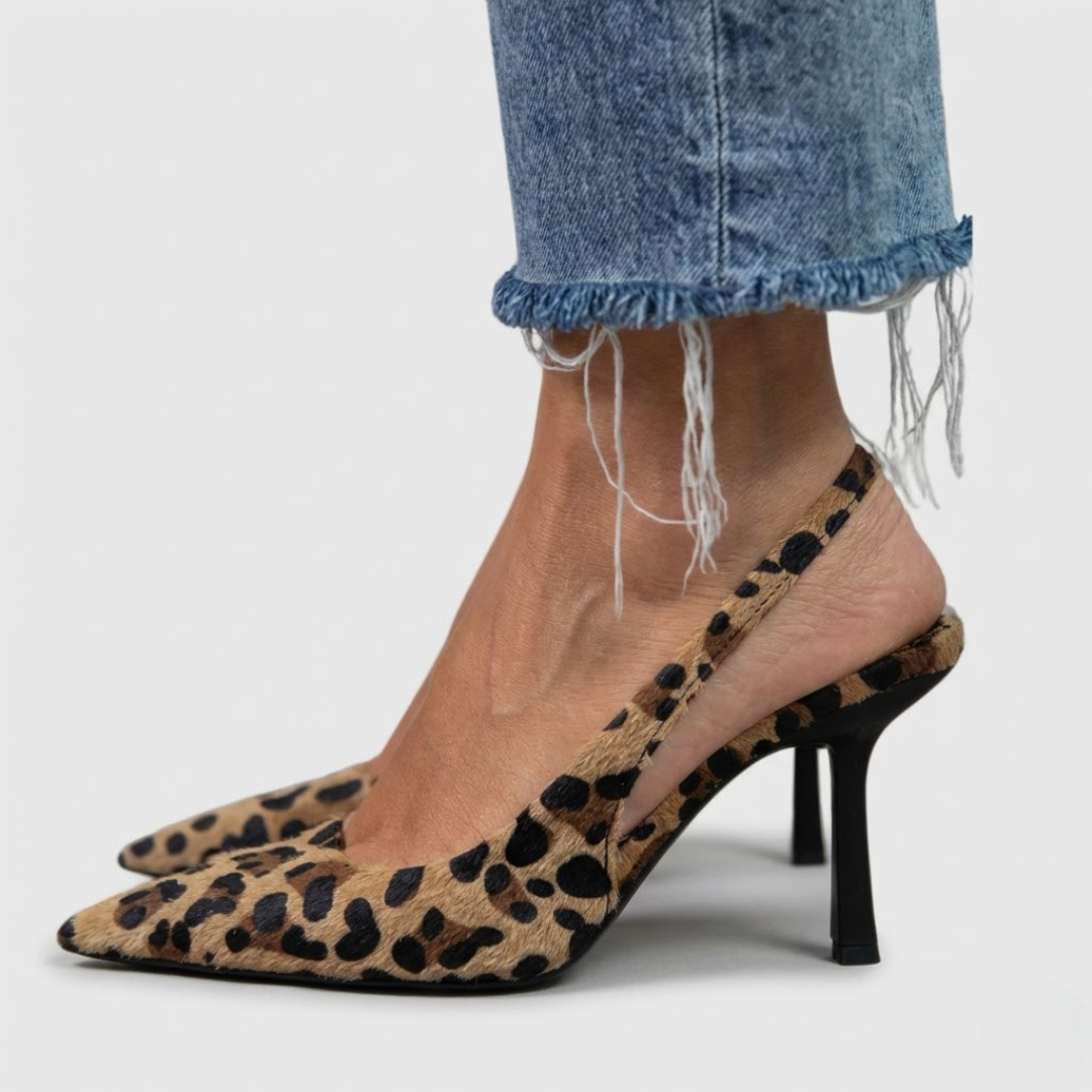 Sandalias de Tacón con Punta Afilada y Estampado para Mujer