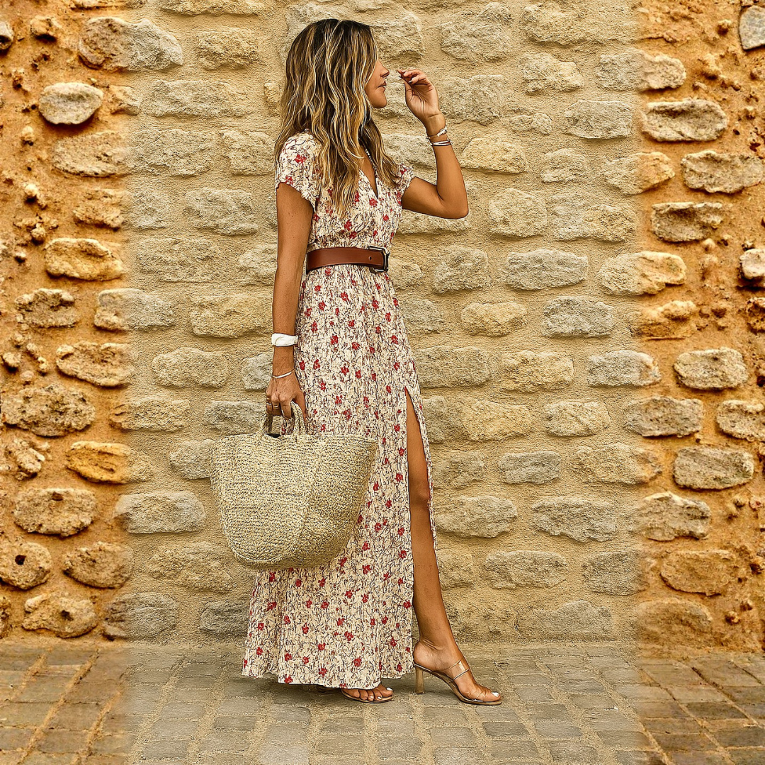 Vestido Maxi con Estampado Floral y Escote en V para Mujer