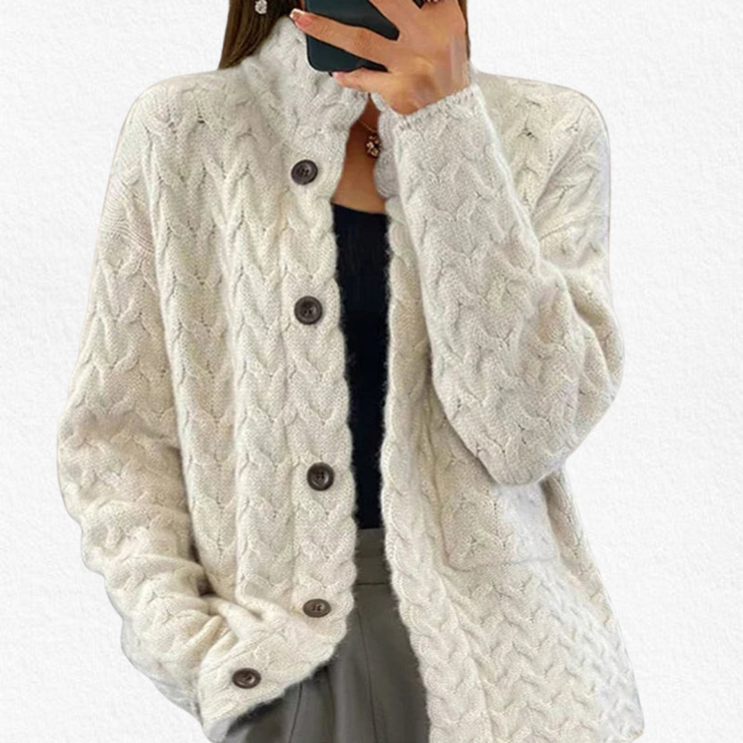 Open Front Cable Knit Cardigan with Button Closure for Women