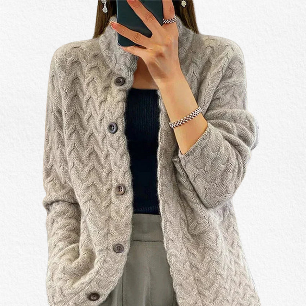 Open Front Cable Knit Cardigan with Button Closure for Women