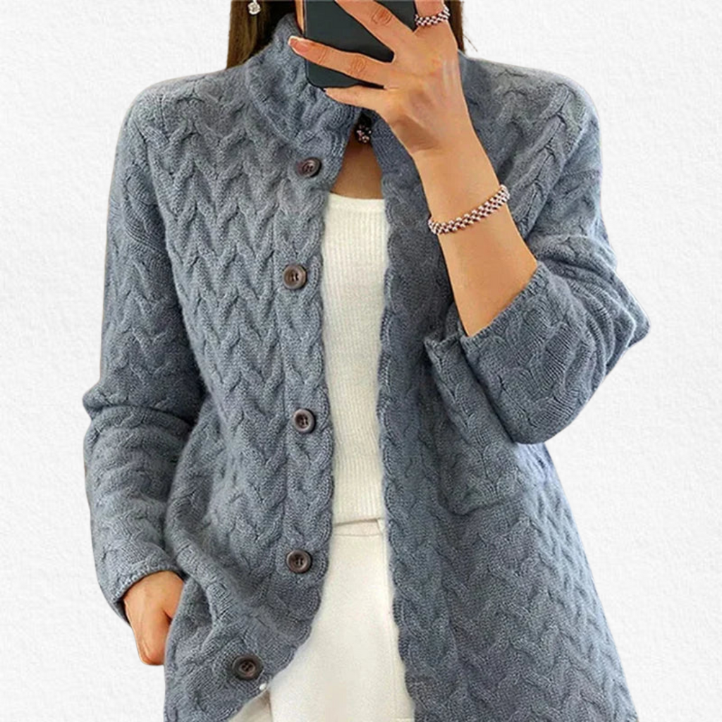 Open Front Cable Knit Cardigan with Button Closure for Women