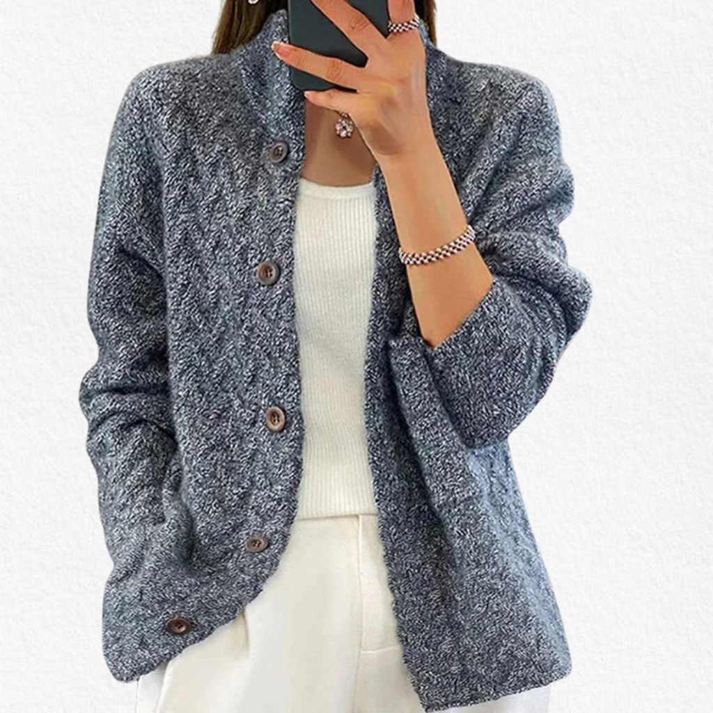 Open Front Cable Knit Cardigan with Button Closure for Women
