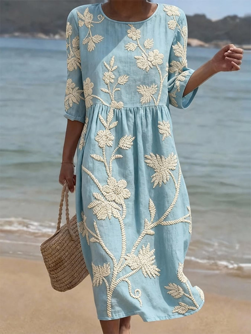 Vestido Vintage con Bordado Floral para Mujer