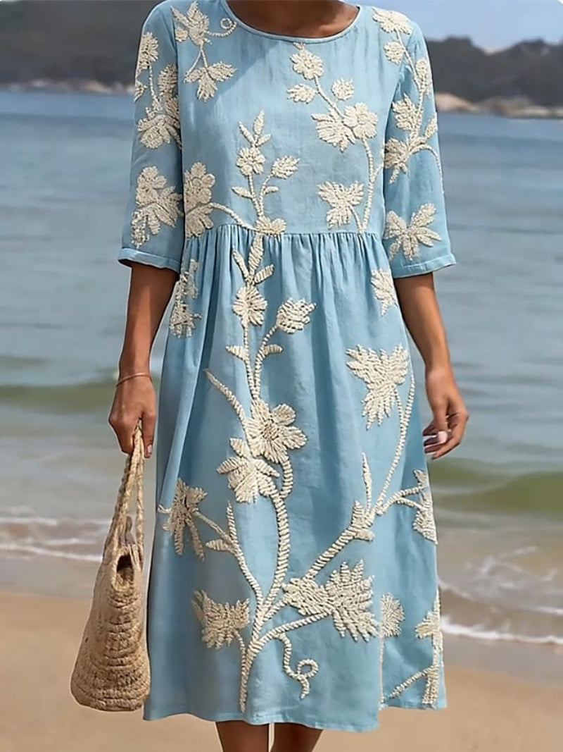 Vestido Vintage con Bordado Floral para Mujer