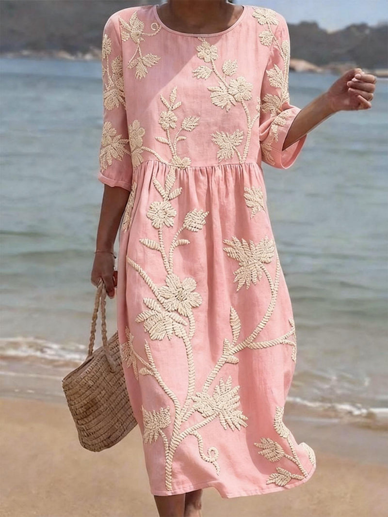 Vestido Vintage con Bordado Floral para Mujer