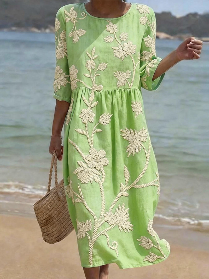 Vestido Vintage con Bordado Floral para Mujer