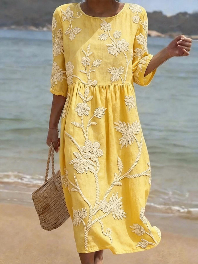 Vestido Vintage con Bordado Floral para Mujer
