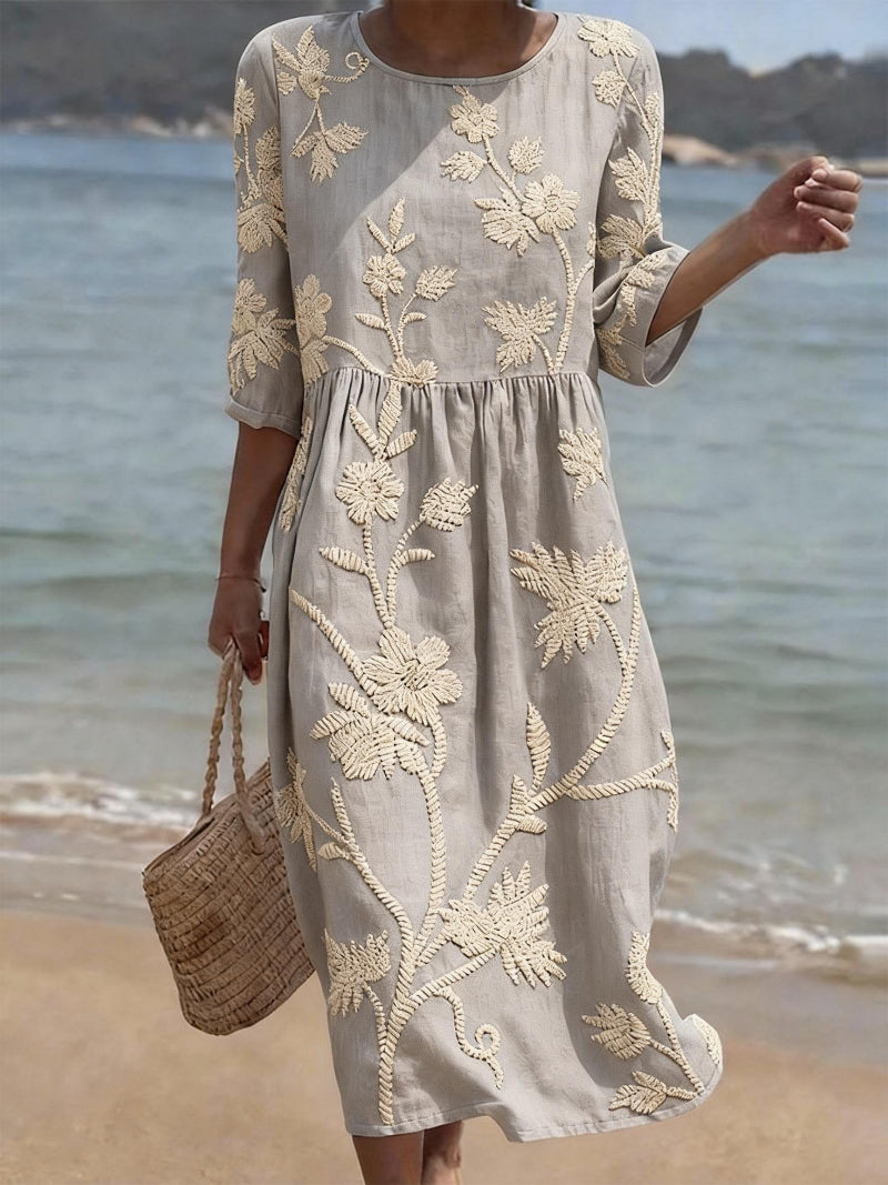 Vestido Vintage con Bordado Floral para Mujer