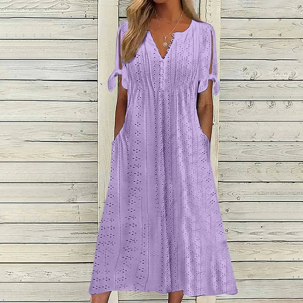 Vestido de Encaje con Cuello en V para Mujeres