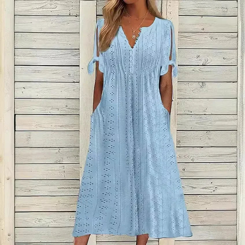 Vestido de Encaje con Cuello en V para Mujeres
