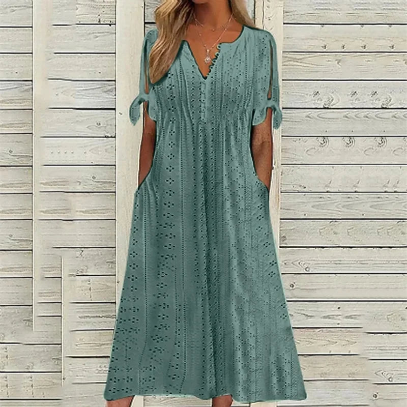 Vestido de Encaje con Cuello en V para Mujeres