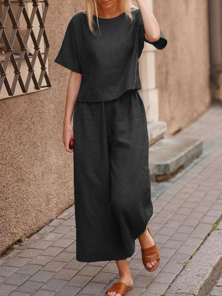 Conjunto de Dos Piezas con Camiseta y Pantalones Anchos para Mujer | Ideal para el Verano