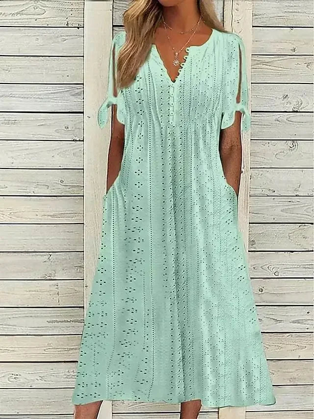 Vestido de Encaje con Cuello en V para Mujeres