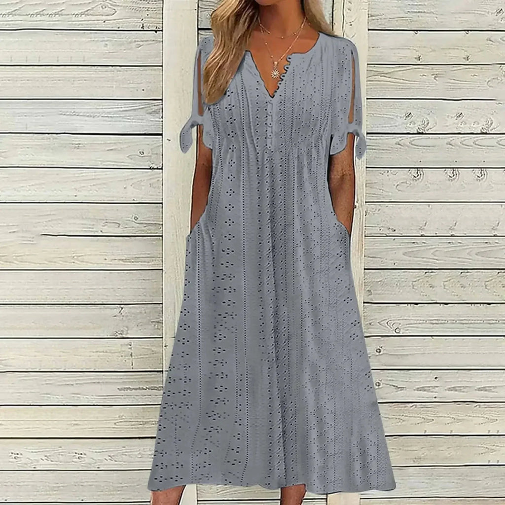 Vestido de Encaje con Cuello en V para Mujeres