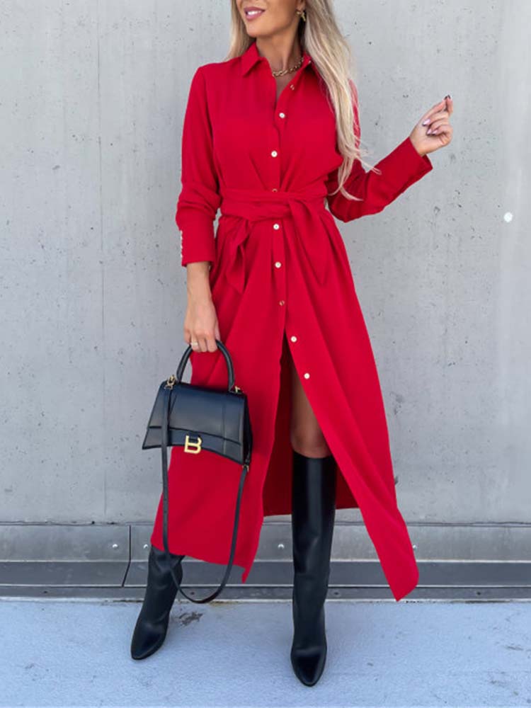 Vestido camisero largo manga larga para mujer
